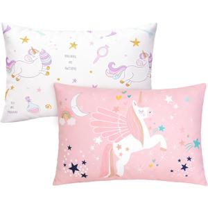 UOMNY Toddler Pillowcases for 13X18 12x16 14x19 Pillow Unicorn Toddler Pillow Case for Girls 2 Pack Kids Pillowcase for Sleepy Pillows Travel Pillowcases Pink/White