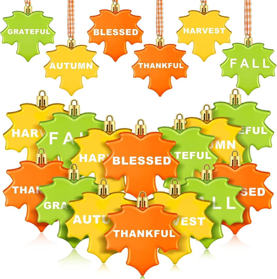 Giltinsel 24 Pieces Thanksgiving Maple Leaf Hanging Ornaments Fall Tree Hanging Decoration Leaf Tree Ornaments Harvest Pendants Decor Autumn Decorative Leaves for Party Supplies (Bright Color)
