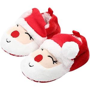 Baby Toddler Shoes Newborn Plush Warm Snow Boots Christmas Slipper Shoes Infant Winter Prewalker Boot Santa Claus Shoe (Multicoloured)