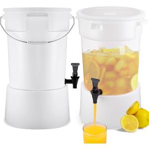 Nosiny 2 Pcs 5 Gallon Plastic Round Beverage Dispenser with Base Drink Dispenser with Spigot Leak Proof Milk Dispenser Drink Container for Buffet Tea Party Bar Water Juice