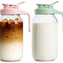 2 Pack - 64oz Glass Breast Milk Pitcher with Lid & Spout, Leakproof Mason Jar Breastmilk Pitcher - Wide Mouth, Airtight 2 Quart Water Jug for Milk Storage, Breastmilk, Sun Tea, Iced Coffee, Juice