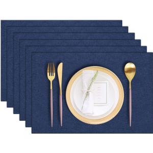 Cloth Placemats Set of 6, Cotton Linen Blend Machine Washable Durable Linen Table Mats, Heat Resistant Placemats Wrinkle Free Place Mats for Dining Table, Easy to Clean (Navy Blue, 6)