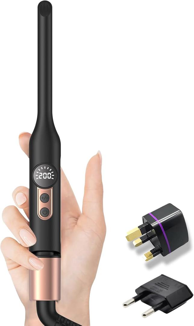 Mini Flat Iron Hair Straightener 1/3 Inch Pencil Flat Iron for Women Portable Travel Straightener and Curler 2 in 1 for Short Hair Beard and Pixie Cut with Adjustable Temp (Rose Gold)