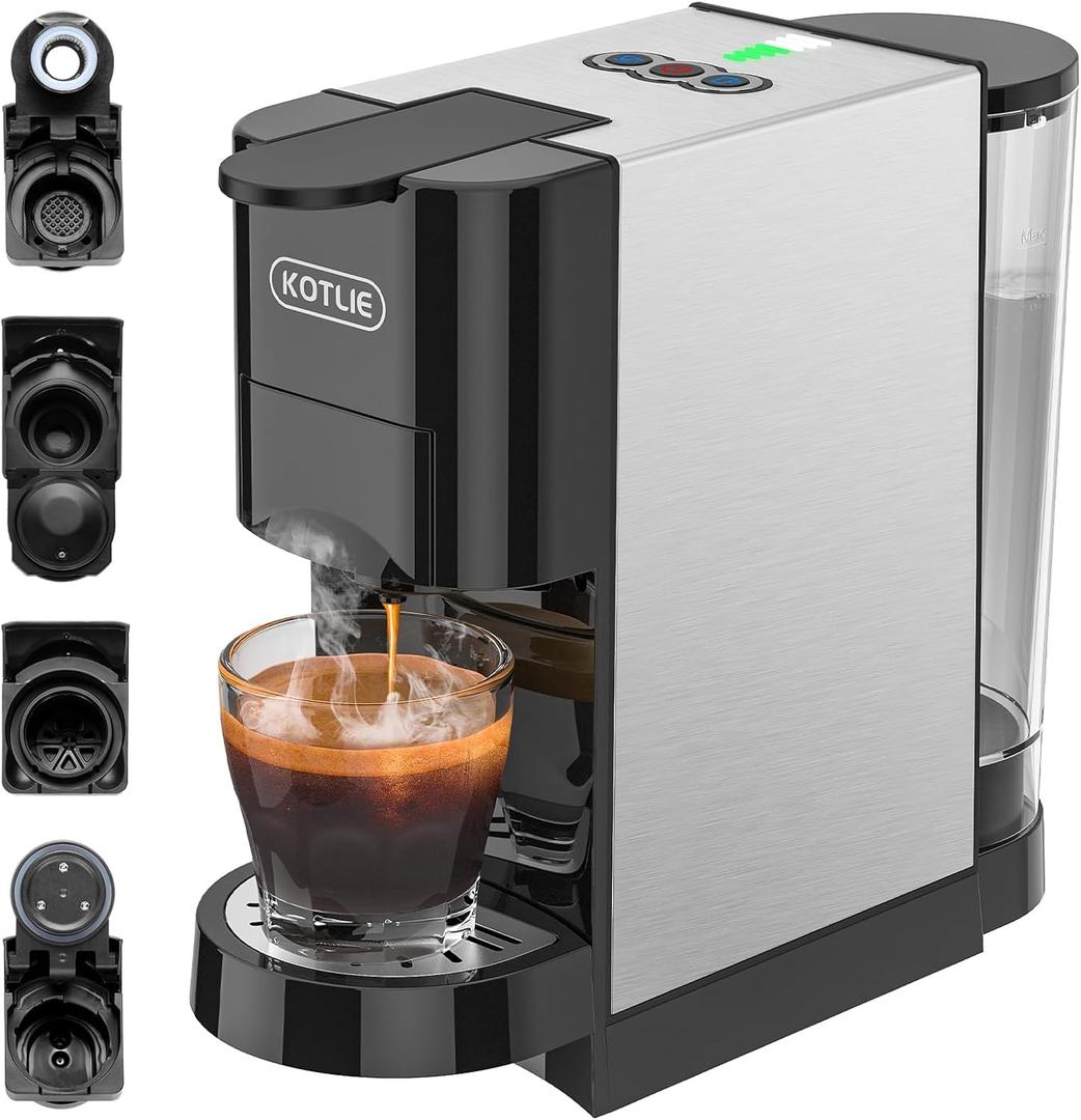 KOTLIE 5in1 Level 7 Water Volume Espresso Machine, 19Bar Single Serve Coffee Maker for KEU* K-Cup Capsules/NES* Original/Dolce Gusto//Ground Coffee/44mm ESE,Hot&Cold Brew Coffee Machine(AC-513HF)