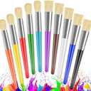 Paint Brushes for Kids, 10 Pcs Big Washable Chubby Toddler Paint Brushes, Easy to Clean & Grip Round and Flat Preschool Paint Brushes with No Shed Bristle for Acrylic Paint, Washable Paint (Assorted Colors)