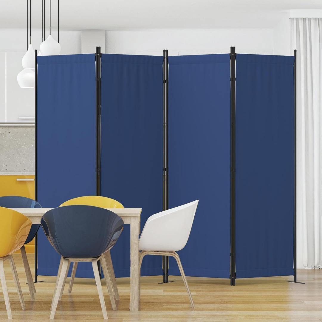 Room Partitions and Dividers 4 Panel Portable Wall w/ 3 Wider Feet Folding Room Divider 6FT Privacy Wall Indoor as Dressing Screen for Apartment School Office Children's Separate Rooms,Blue