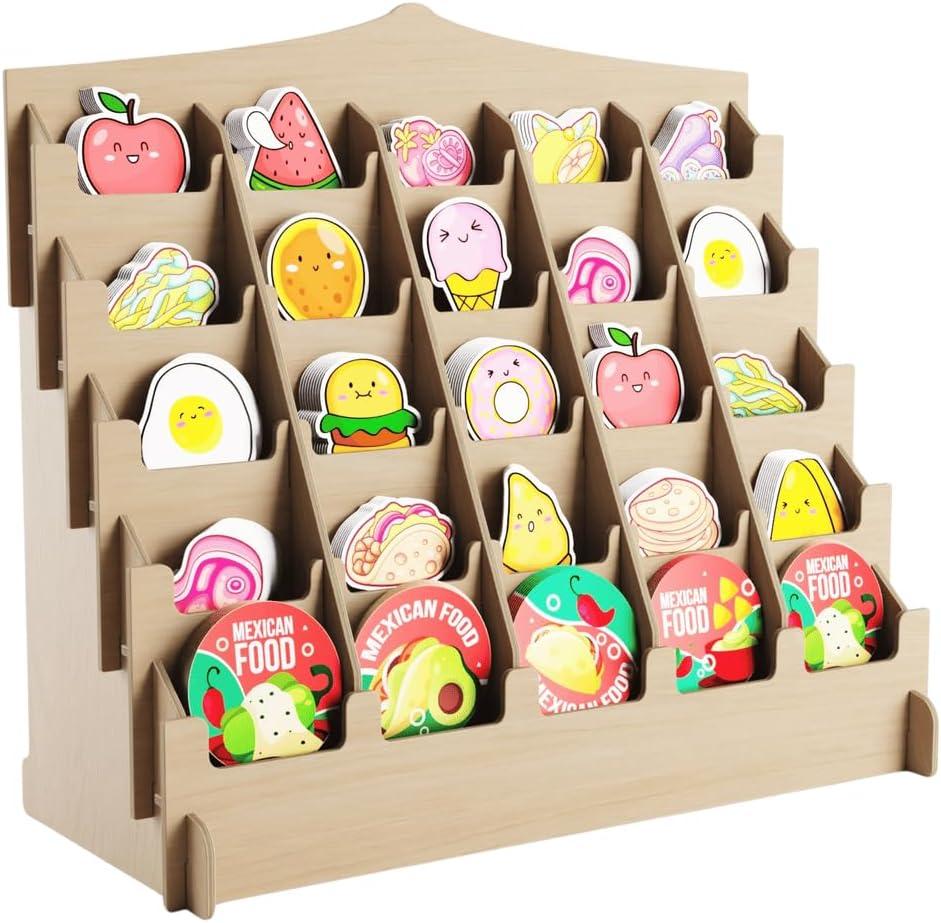 Sticker Display Stand with Curved Pockets for Big 4'' Stickers- Brochure Holder with Customizable Space - On the Go Display Stands for Vendor Events - Ideal for Small Business Vendors (Natural, Large) Sticker Display Stand with Curved Pockets for Big 4'' Stickers- Brochure Holder with Customizable Space - On the Go Display Stands for Vendor Events - Ideal for Small Business Vendors (Natural, Large)