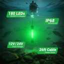 Underwater Fishing Light, 12V/24V, 26ft Cable, 5 Colors, Winder Included | 26ft Cable with a Cable Winder for Easy Storage Alligator Clips Provide Quick 12V/24V Connection; IP68 Waterproof