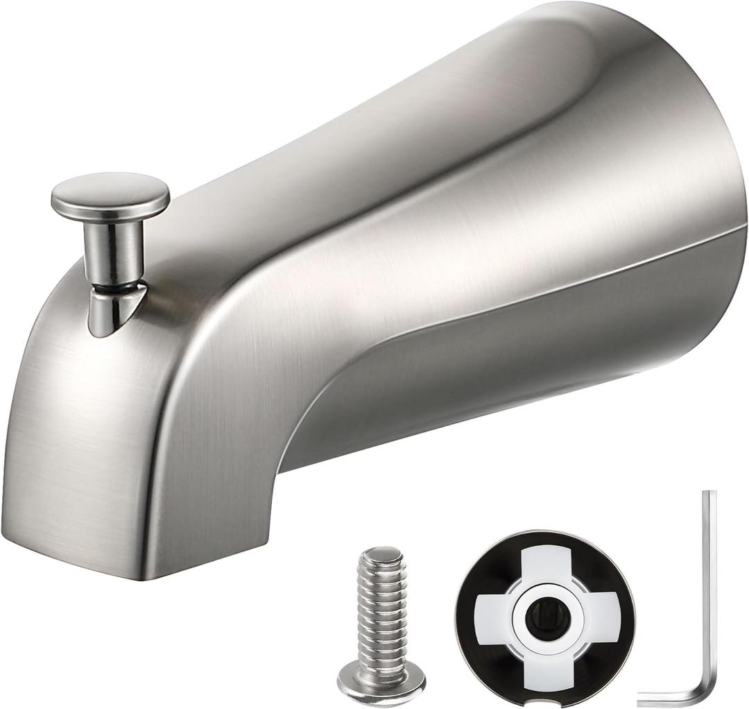 1 Pack Slip on Tub Spout with Diverter, Compatible with American Standard 8888026.002 Tub Spout, Bathroom Bathtub Faucet, Fits 1/2" Copper Water Tube(5/8" Dia), 5/32" Hex Wrench (Brushed Nickel) (Brushed Nickel)