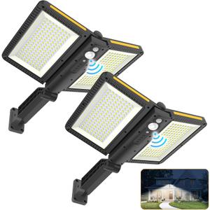 ropelux Solar Outdoor Lights, 6000LM Motion Sensor Outdoor Light Double Big Solar Panels, IP65 Waterproof and 5 Modes, 218LEDs High Brightness Wider Illuminated Area Flood Lights for Garden Street
