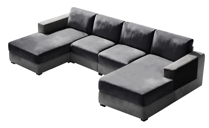 10 Pieces Sofa Cushion Covers for UShaped Modular Sectional Couch with 4 Seat+4 Back+2 Arms, Stretch Velvet Upholstered Covers for Sofa Bed with Deep Double Chaise (Grey,Universal (10 Pieces))