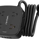 6 Ft Surge Protector Power Strip - 8 Widely Outlets with 4 USB Ports, 3 Side Outlet Extender with 6 Feet Extension Cord, Flat Plug, Wall Mount, Desk USB Charging Station, ETL,Black