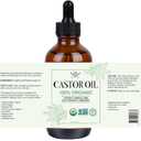 Organic Castor Oil 100% Pure Natural Hair Oil for Hair Growth, Castor oil for Skin Lashes Nails Face Eyelash Eyebrows, Cold Pressed Hexane Free Unrefined USDA Certified 4OZ