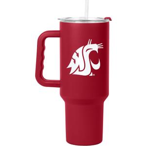 Logo Brands NCAA 40 oz Tumbler with Handle -Stainless Steel Insulated Travel Tumbler with Straw Lid  Powder Coated, Leak-Resistant, Keeps Drinks Hot/Cold  Great for Tailgating, or Everyday Use (Washington State Cougars)