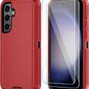 ONOLA Phone Case for Samsung Galaxy S23 FE Case with HD Screen Protector, Heavy Duty Shockproof & Dropproof 3-Layer Cover Phone Case for Galaxy S23 FE 6.4'', Red Black