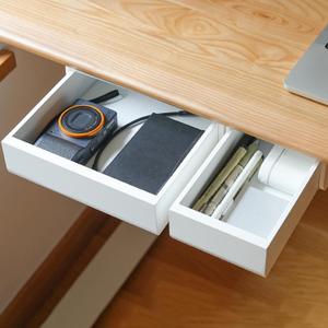 Bamboo Under Desk Drawer, Self-Adhesive Slide Out Under Desk Organizer and Storage Including Mounting Hardware (White)
