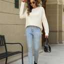 VIMPUNEC Women's Fall Casual Knit Sweaters Oversized Long Sleeve Pullover Top Cozy Chunky Split Hem Jumper (Beige, L)