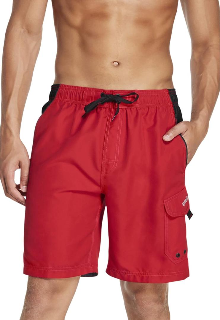Speedo Mens Swim Trunk Knee Length Marina Sport Volley (Red, XL)
