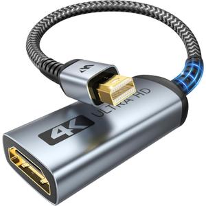 Warrky 4K Mini DisplayPort to HDMI Adapter, [UHD, Gold-Plated Plug, Aluminum Case, Super Slim] Thunderbolt to HDMI Converter Compatible for MacBook Air/Pro, Surface Pro/Dock, Monitor/Projector