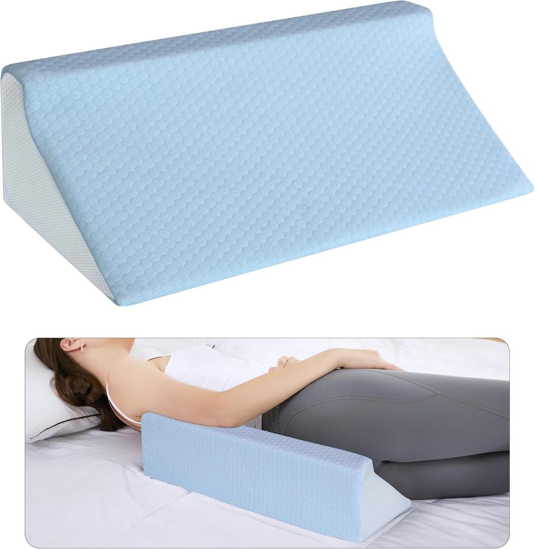 Wedge Pillow for Side Sleeping, Memory Foam Back Pillow Positioners for Side Sleeper, Preventing Bedsores, After Surgery, Pregnancy Support, Ankle Support, Bed Wedge Pillow (20 Inch Length, Blue)