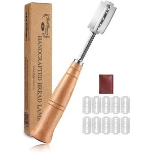 SAINT GERMAIN Premium Hand Crafted Bread Lame for Dough Scoring Knife, Tool Sourdough Slashing with 10 Blades Included Replacement Authentic Leather Protector Cover