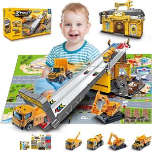Race Tracks for Kids Ages 3-5, Racing Car Toys Set with Foldable 2 Layer Track and 6 Alloy Race Cars for Toddlers Boys, Best Birthday Xmas Gifts for Kids Age 3 4 5 6+ Years Old (Yellow)