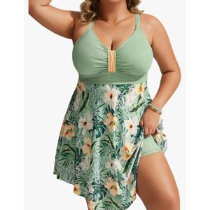 Hanna Nikole Womens Plus Size Swim Dress Swimsuit One Piece Tummy Control Bathing Suit Flowy Body Shaping Swimwear