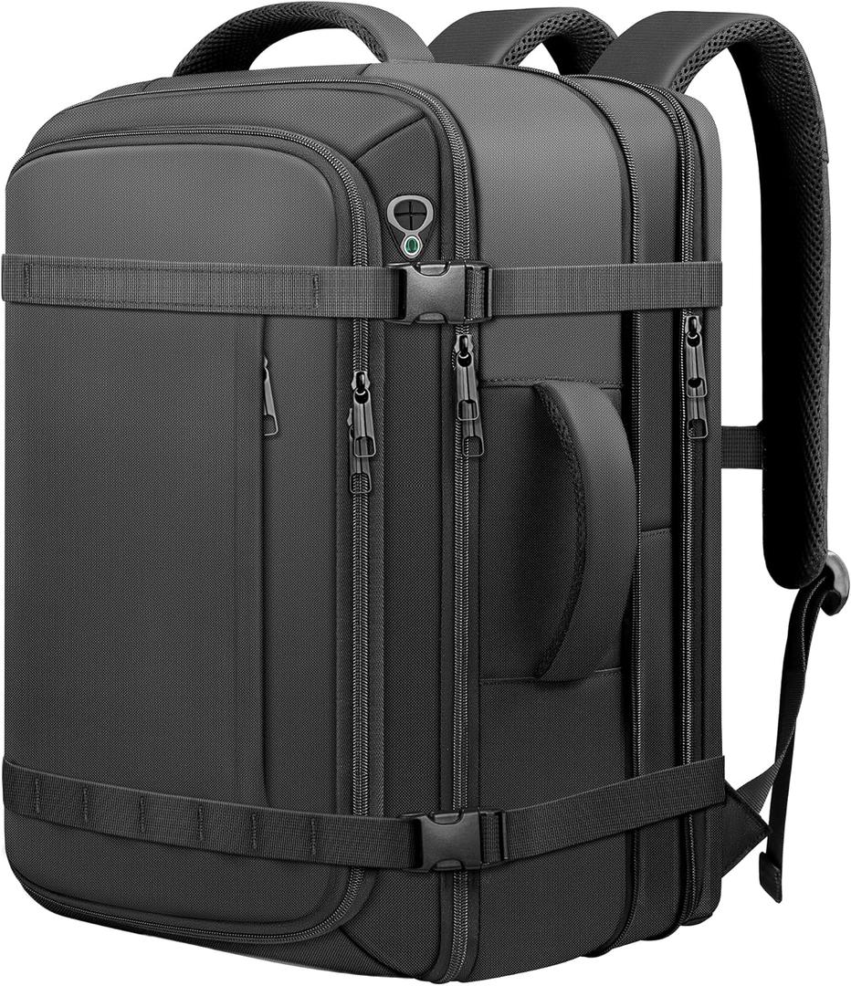Ample Space Travel Backpack,Expandable Carry on Backpack 1-5 Days with USB Cable Port,Fits 17.3"Laptop Notebook,Water Resistant Weekender Backpack for Men Women Business Trips,Daily Travel,Black