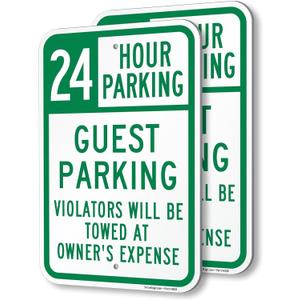 SmartSign 24 Hour Guest Parking Violators Towed At Owner's Expense Sign - 2-Pack, 12" x 18", 80 mil Thick Aluminum Composite (ACM), Pre-Drilled Holes, Green and White, Made in USA