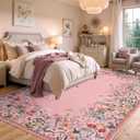 Wonnitar Washable Rug 6x9, Pink Botanical Area Rug for Girls Bedroom, Non-Slip Soft Nursery Kids Room Floral Rug Thin Throw Carpet for Dorm Living Room Decor (Pink,6'x9')