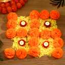 Diwali Marigold Chrysanthemums Dark-red Rose Petals Silk Artificial Flowers Set Artificial Flowers Decor for Party Indian Wedding Diwali Home Decor DIY Wreath Garland (Orange,Marigold)