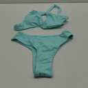 geluboao Bikini Set for Women Solid V Neck Knot Front Push Up High Leg Thong Two Piece Swimsuit (Medium, Light Green)