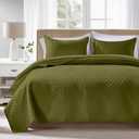 FLYMME Quilts Queen Size,Lightweight Olive Green Bedspreads,Basket Weave Pattern,Ultra Soft Microfiber Bed Coverlet 3 Pieces for All-Seasons (1 Quilt,2 Shams)