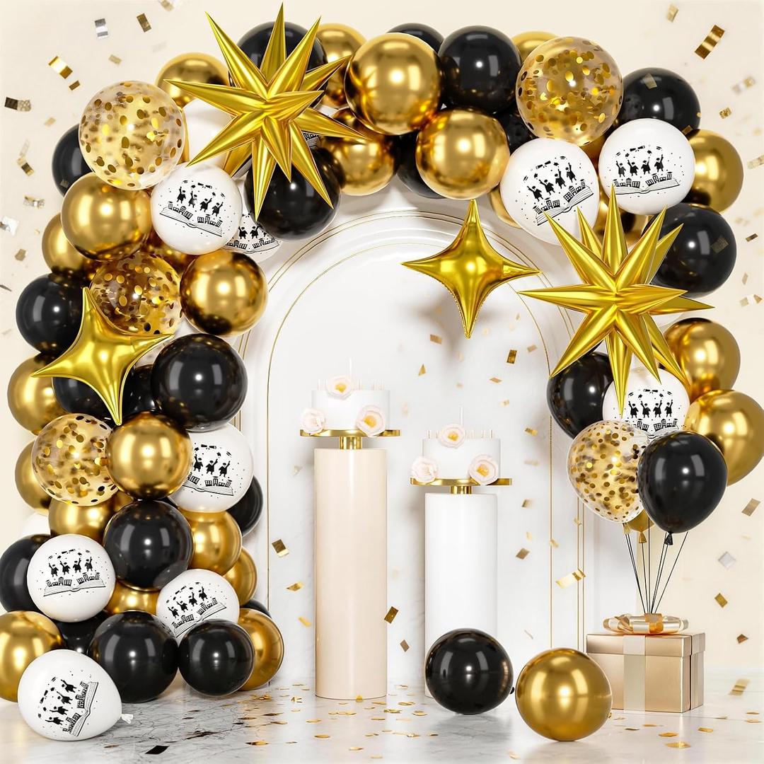 50pcs Black & Gold Graduation Balloons Kit - Class of 2026 Party Decoration with 22inch Starburst Balloon for Prom, Graduation Party, Birthday, Anniversary, Wedding, Retirement, Bachelorette