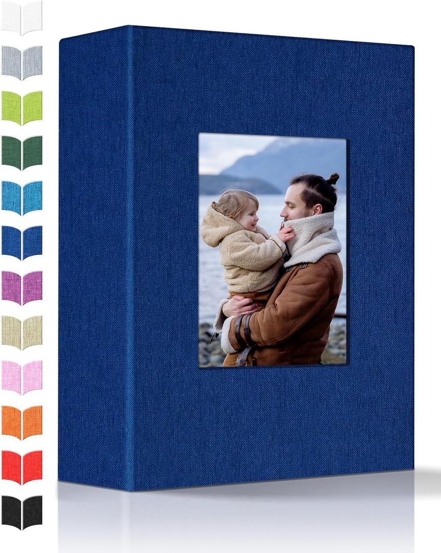 Photo Album 4x6 with 100 Pockets, Slip-in Picture Albums, Linen Cover Memory Book with Front Window, White Page Vertical Photo Book for Wedding, Family, Anniversary, Baby, Vacation (Dark blue)
