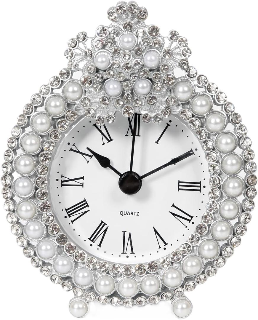 Mini Tabletop Clock, Decorative Metal Table Clock with Battery Operated for Bedside, Table, Living Room, Home and Office