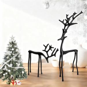 Black Reindeer Christmas Decor 2 Pack Statues Elegant Christmas Reindeer Figurines Modern Aluminum Alloy Holiday Decorations for Mantel Living Room Bedroom Office