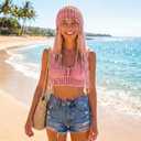 Newcotte Crochet Hats for Women Beanie Cap with Beads Tassel Mesh Lace Skull Cap Netted Hair Net, Summer Beanie with Sequins