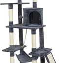 Large Cat Tree,65-inch Tall Multi-Level Cat Tower with Sisal-Covered Scratching Posts, Condo, Hammock, Dangling Ball,Grey