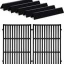 5PACK Porcelain Steel Flavorizer Bars with 2PACK Cast Iron Cooking Grates Grids for Weber Spirit 300 and GS4 Spirit II 300 Series E300 S300 Grill Replacement Parts,69797 68843 7636 7638 Replaces