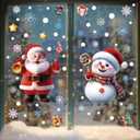 2 x Christmas Decor, Christmas Window Clings, Snowflake Window Stickers Decals with Santa Claus Snowman Reindeer, PVC Xmas Decorations Clings for Holiday Party Decorations Accessories (b)