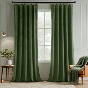 MIULEE Olive Green Velvet Curtains 84 Inch Long Luxury Super Soft Thermal Insulated Blackout Curtains Room Darkening Drapes Rod Pocket Design for Bedroom Living Room Set of 2 Panels, W40 x L84 Inch
