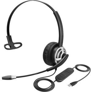 MKJ USB Headset with Microphone for PC, Computer Headset with Noise Cancelling Mic for Call Center and Office, Wired Headphones for Laptop UC Platforms Business Ms Teams Zoom Webex Facetime