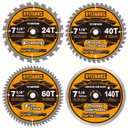 7-1/4 Inch Circular Saw Blade, 5/8 Arbor,24T for Framing&40T for Ripping and Cross Wood Cutting &60T for Fine Finish&140T for Plywood/OSB/Plastic, 4-Pack