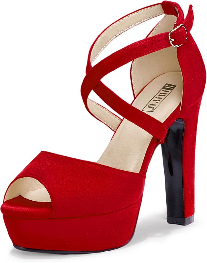 IDIFU Women's Platform Chunky High Heels Dress Sandals Peep Toe Ankle Strap Wedding Party Evening Shoes for Women Bride (8.5)