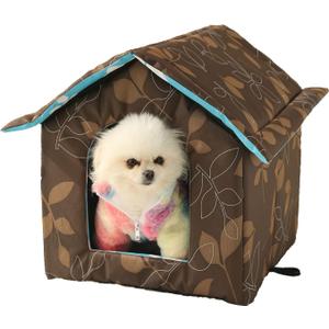 Outdoor Cat House, Cat Houses for Outdoor Cats, Weatherproof Warm and Insulated Cat House with Transparent Curtain Pet House, Stray Cats Shelter (Shabby Chic, Medium-Houses)