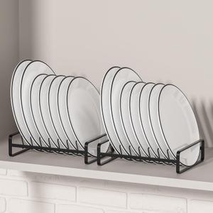 2 Pack Plate Holders Organizers 8 Slots Upright Cabinet Dish Drying Racks Metal Plate Stands (for 6In. 10In. Plates) Dish Organizers for Countertop and Cupboard(at Least 11.2in.Height) Black