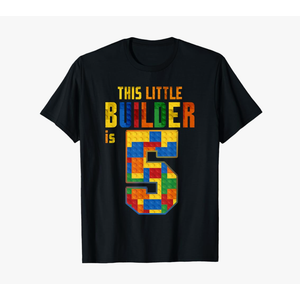 This Little Builder Is 5 Building Blocks 5th Birthday Kids T-Shirt, 4T