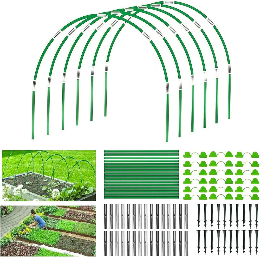 Garden Hoops for Raised Beds, 6 Sets of 7FT Rust-Free Fiberglass Greenhouse Hoops Grow Tunnel, Garden Hoops Frame for Netting Shade Cloth Row Cover, DIY Plant Support Garden Stakes
