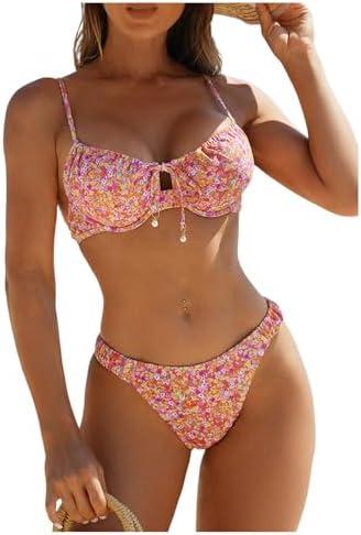SOLY HUX Women's 2 Piece Bikini Sets Boho Floral Print Underwire Swimsuit Tie Front Cut Out Bathing Suit, M